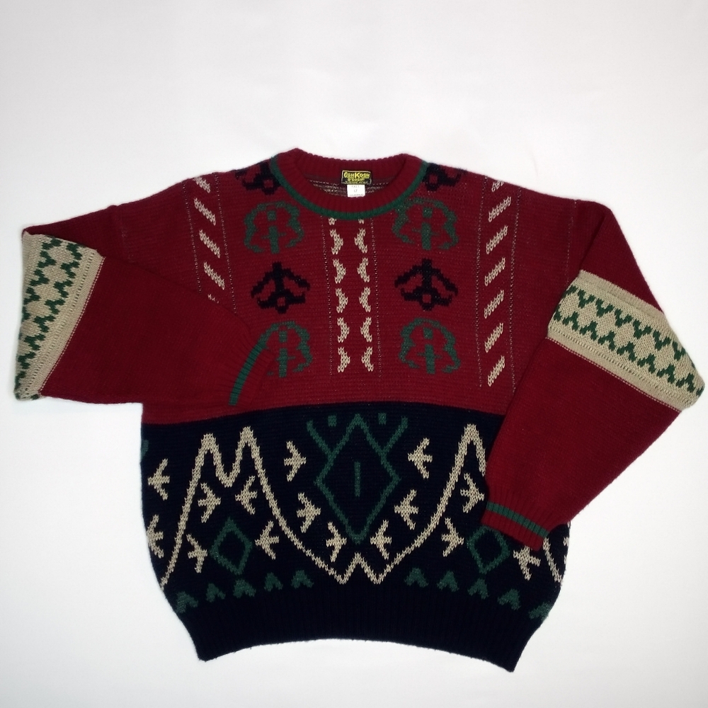 Vintage 90s OshKosh B'Gosh Wool Blend Knit Grandpa Sweater Italy Mens Large Tall - Picture 1 of 10